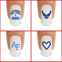 Military Air Force - AF Wife 3 Star Blue Wings - WaterSlide Nail Art Decals - Salon Quality USA Made