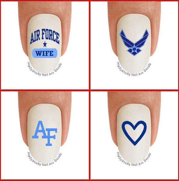 Military Air Force AF Wife 3 Star Blue Wings WaterSlide Nail