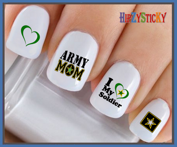 Military Army - Army MOM 2 Love my Solider - WaterSlide Nail Art Decals - Salon Quality USA Made