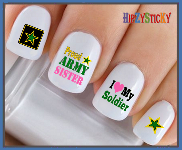 Military Army - Army SISTER Army Star Solider - WaterSlide Nail Art Decals - Salon Quality USA Made