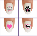 Dog Breed - Basset Hound Dog Proud MOM Pink Paw - WaterSlide Nail Art Decals Salon Quality USA Made