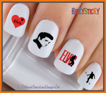 Characters - Elvis Silhoutte Singing Love Heart - WaterSlide Nail Art Decals Salon Quality USA Made