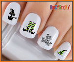 Holiday Halloween - Black Cat Witch Shoes Green - WaterSlide Nail Art Decals Salon Quality USA Made