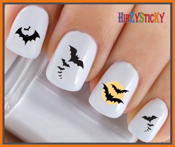 Holiday Halloween - Scary Black Flying Bats - WaterSlide Nail Art Decals - Quality USA Made