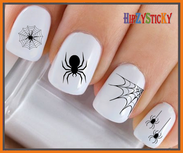 Holiday Halloween - Creepy Black Spiders Web - WaterSlide Nail Art Decals - Salon Quality USA Made