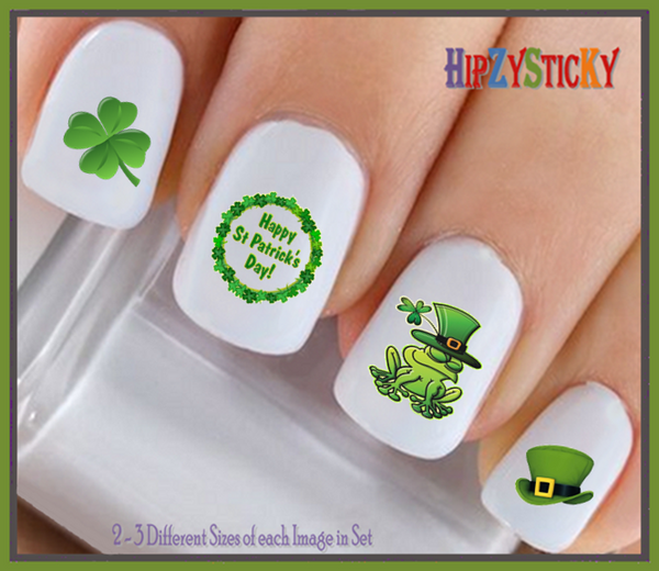 Holiday St Patricks Day - Happy St Patricks Green Frog Clover - WaterSlide Nail Art Decals USA Made